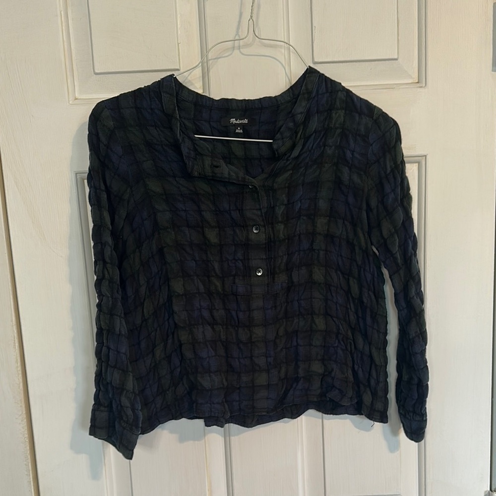 Madewell Medium Green and black plaid crop top